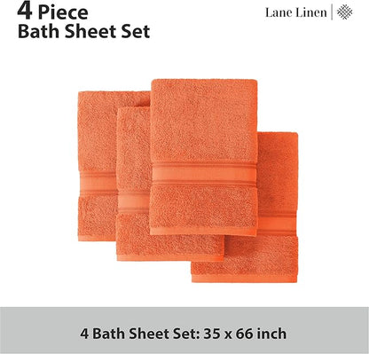 LANE LINEN Extra Large Bath Towels - Zero Twist 100% Cotton Bath Sheets, Large Towels for Bathroom, Quick Dry Bath Sheet Set, Super Soft Shower Towels, Absorbent Bathroom Towels Set of 4- Tiger Lily