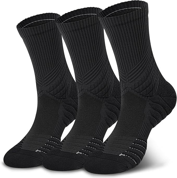 Hylaea Compression Running Socks for men, Coolmax Anti-Blister Cushion Crew Socks for Athletic, Moisture Wicking & Seamless