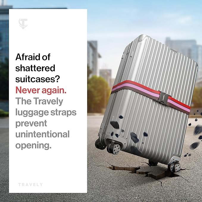 TRAVELY Luggage Straps - Particularly conspicuous & Secure - Incl. 4 Name Tags - Luggage Strap Ideal crosswise - [Set of 4]