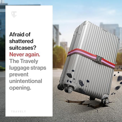 TRAVELY Luggage Straps - Particularly conspicuous & Secure - Incl. 4 Name Tags - Luggage Strap Ideal crosswise - [Set of 4]