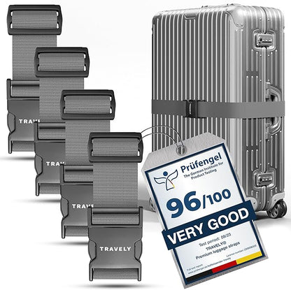 TRAVELY Luggage Straps - Particularly conspicuous & Secure - Incl. 4 Name Tags - Luggage Strap Ideal crosswise - [Set of 4]