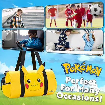 Pokemon Duffel Bag for Kids, Gym Bag Overnight Pikachu Sports Kit Holdall Bag Hand Luggage Bag - Gifts for Boys (Yellow 3D Ears)
