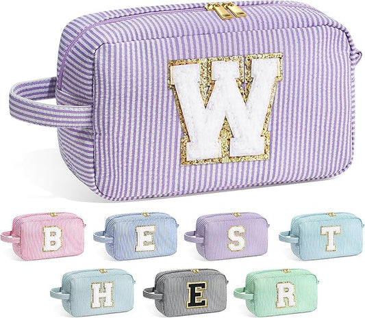 YOOLIFE Travel Makeup Bag - Personalized Monogram Initial Makeup Bags Cosmetic Toiletry Bag Pouch for Women, Mom, Her Best Friend, Female Teacher, Birthday Gifts
