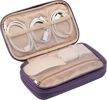 NISHEL Travel Cord Organizer Case, Double Layers Tech Electronic Bag, Essentials for Charger, Cable, Phone, Flash drive, Medium, Purple
