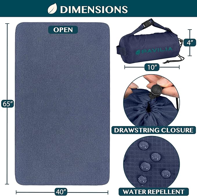 PAVILIA Travel Blanket Airplane Compact with Bag, Soft Packable Plane Blanket Kids Adults, Portable Camping Flight Essentials, Travelers Gifts Accessories, Luggage Backpack Strap, 65x40 Navy Blue