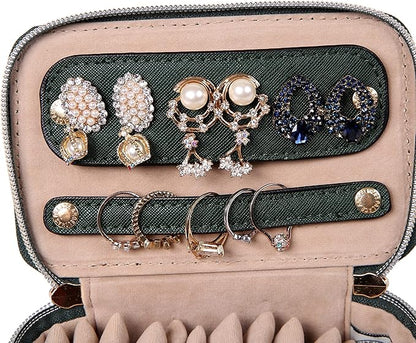 Angelina's Palace Jewelry Organizer Case Bridesmaid Gifts Travel Bag Vegan Leather Box for Necklace Earring Bracelet Ring(deep evergreen)
