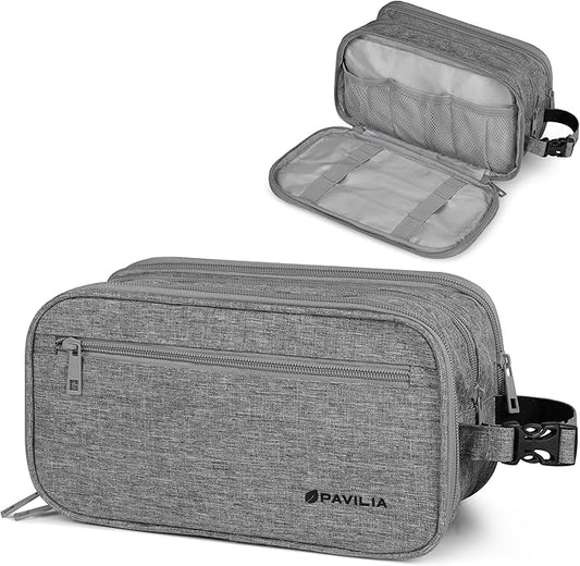 PAVILIA Toiletry Bag for Men, Travel Pouch Essentials Shaving Dopp Kit, Travel Bag Toiletries Organizer Case, Cosmetic Make Up Accessory, Water Resistant