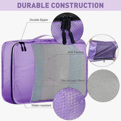 8-Piece Packing Cubes for Travel, Mesh Luggage Organizers with Shoe Bag, Toiletry Bag, Laundry Pouches, 4 Sizes (XL/L/M/S) for Suitcase Organization, Men Women Kids, Purple