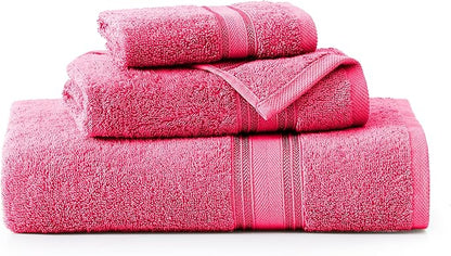 LANE LINEN Luxury Bath Towels Set - 3 Piece Set, 100% Cotton, Quick Dry, Super Soft - 1 Bath, 1 Hand, 1 Wash Cloth - Fuchsia