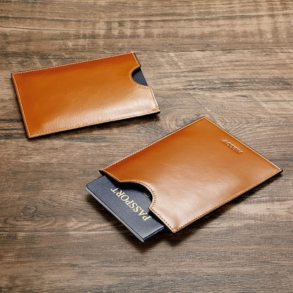 HISCOW Minimalist Passport Sleeve - Italian Calfskin (Antiqued Brown)
