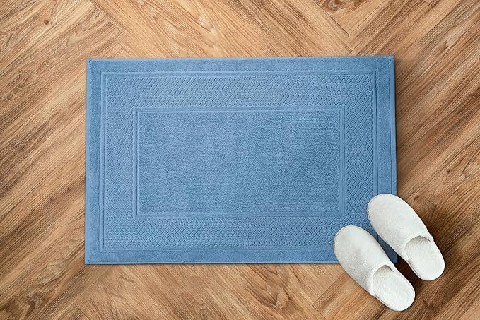 Avalon Towels Light Blue Bath Mat - 100% Cotton Set of 2 Absorbent Bathmat - Bathroom Mats Quick Dry Bath Mats for Bathrooms (22x34 Inches)
