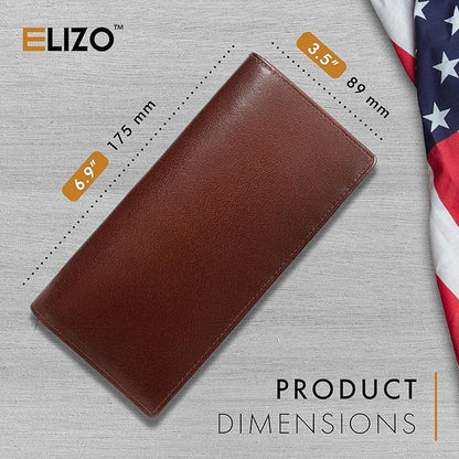 ELIZO Men's Genuine Leather Long Wallet - RFID Blocking Rodeo Checkbook Wallet | Slim Western Bifold Wallet with 16 Card Slots, ID Window | Top Grain Leather Cowboy Wallet