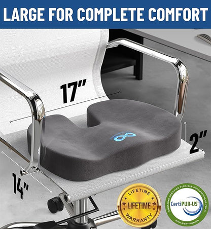 Everlasting Comfort Doctor Recommended Memory Foam Seat Cushion for Office Chairs & Car - Ergonomic Office Desk Accessories - Cushions for Tailbone Pain Relief, Sciatica & Back Support Pillow