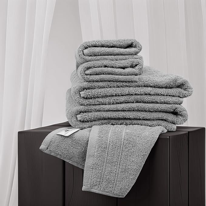 Tens Towels Pack of 8 Towels Set, 2 Extra Large Bath, 2 Hand, 4 Washcloths, 100% Cotton, Lighter Weight, Quicker to Dry, Super Absorbent, Perfect for Bathroom, Cool Grey