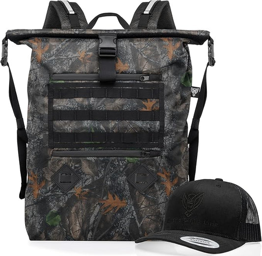 Xtreme Sight Line ~ AQUA RT Large Water-Proof Faraday Backpack/Black Hat Combo ~ Tracking/Hacking Defense ~ Backwoods Camo
