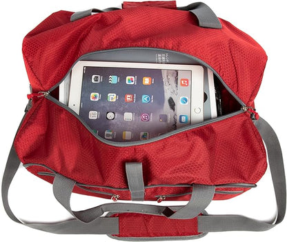 Bago Foldable Duffel Bags for Traveling Women & Men - 40L Sports Packable Duffle Bag for Travel with Shoe Compartment - Water Repellant, Heavy Duty, Lightweight Folding & Collapsible (Red)