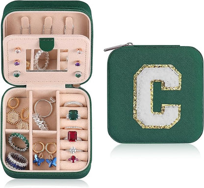 Parima Christmas Stocking Stuffers Travel Jewelry Box - Personalized Trendy Letter Jewelry Organizer Box for Girls, Travel Gifts for Teen Girls Trendy Stuff | - Letter C, Green