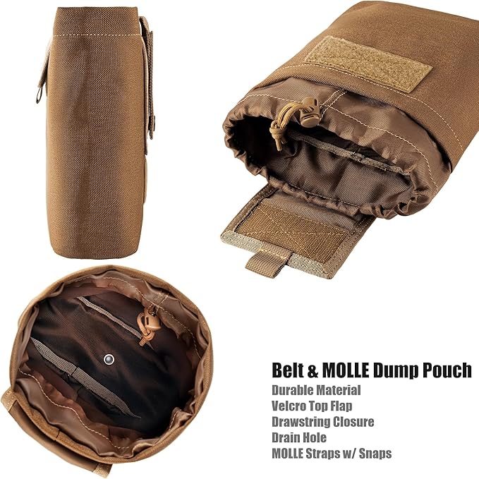 MOLLE Dump Pouch Roll Up Magazines Recovery Utility Admin Bag Drawstring Foldable Tool Mag Drop Waist Pack for Tactical/Range/Battle/Duty Belt Hunting Shooting Competition