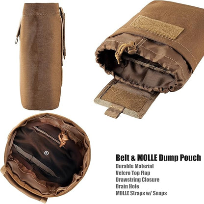 MOLLE Dump Pouch Roll Up Magazines Recovery Utility Admin Bag Drawstring Foldable Tool Mag Drop Waist Pack for Tactical/Range/Battle/Duty Belt Hunting Shooting Competition