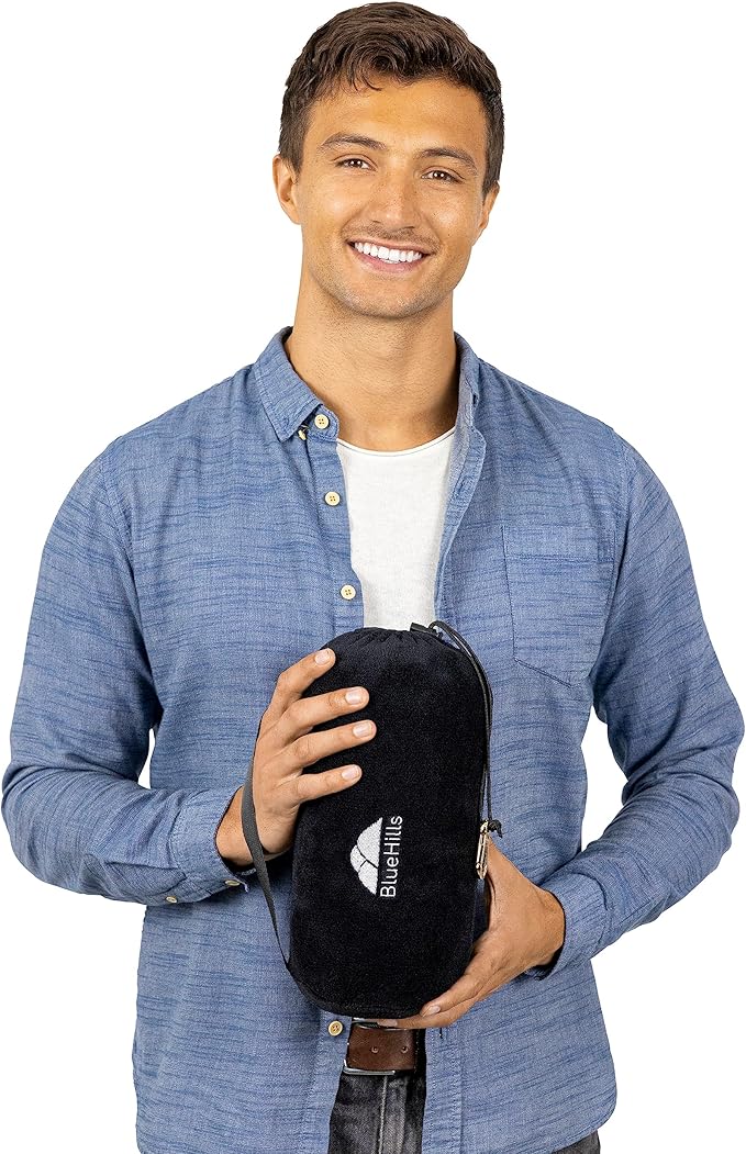 BlueHills Travel Blanket Pillow Rolled Premium Soft Plush Airplane Throw Traveling Accessories Gifts Compact in a Bag 70 X 48 inches Long Plane Flight Portable Lightweight Black R05