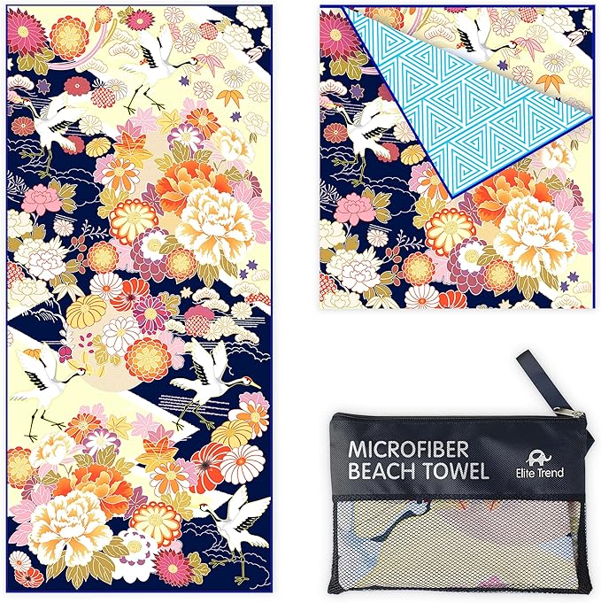 Quick Dry Towel Extra Large 78x35 Inch - Microfiber Beach Towel - Perfect for Beach, Travel, Swimming, Pool, Yoga, Hiking, Camping - Lightweight, Fast Drying, Compact for Adults (Kimono Gold)