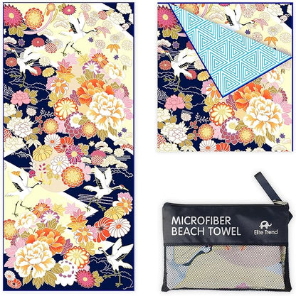 Quick Dry Towel Extra Large 78x35 Inch - Microfiber Beach Towel - Perfect for Beach, Travel, Swimming, Pool, Yoga, Hiking, Camping - Lightweight, Fast Drying, Compact for Adults (Kimono Gold)