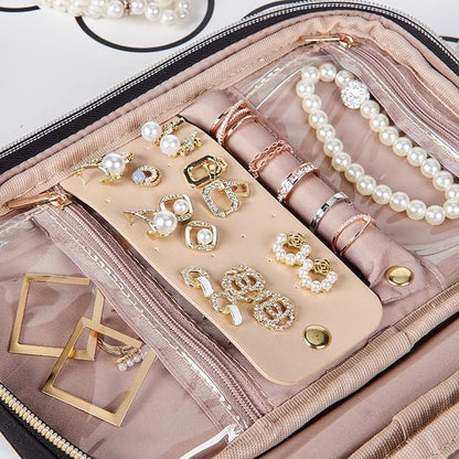 NISHEL Travel Jewelry Case, Holiday Organizer for Necklaces, Earrings, Rings, Bracelets, Watch, Black