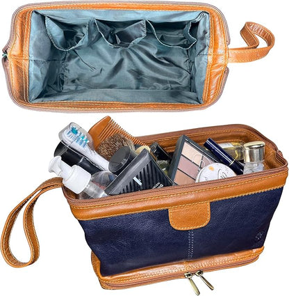 RUSTIC TOWN Leather Toiletry Bag for Men - Vintage Travel Gift Shaving Ditty Kit - Bathroom Shower Toiletries Hygeine Organizer - Cosmetic Makeup Bag for Women