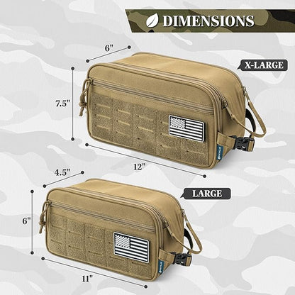 PAVILIA Extra Large Tactical Toiletry Bag for Men, Travel Hygiene Bag, Military Gear Dopp Kit, Molle Accessories Pouch, Shaving Grooming Essentials Gym Bathroom Shower Toiletries Tool EDC, Tan XL