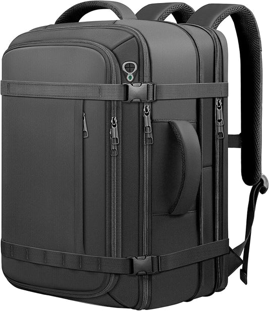Travel Backpack,Carry On 40-50L Expandable Backpack with Cable Access Port,Fits 17.3 Inch Laptop, Water Resistant Weekender Bag Men Women for Business Trips, College, Hiking,Daily Commuting,Black