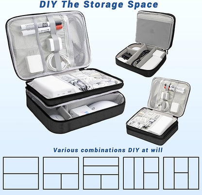 Electronics Organizer,Travel Cord Organizer Pouch, Portable Cable Organizer Bags, Waterproof Electronic Accessories Storage Case for Cables, Cords, Charger, Phone (Three Layer-Black)