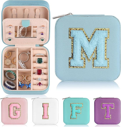 Parima Jewelry Organizer Box, Small Jewelry Box for Women Girls Initial P Travel Jewelry Case Small Jewelry Organizer Box Travel Jewelry Case Jewelry Box Organizer - Letter M, Sky Blue