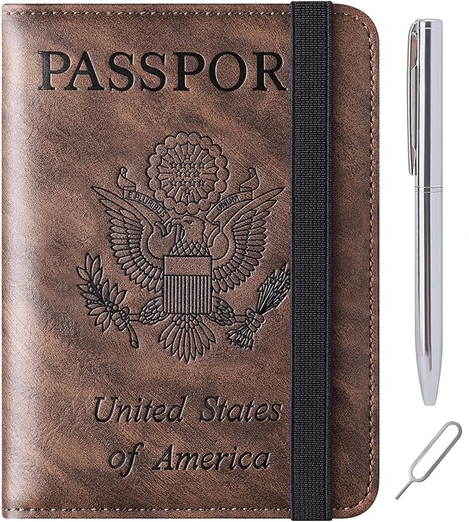 Passport Holder Cover Wallet Travel Essentials Leather Rfid Blocking Case Vacation Luggage Must Haves Travel Accessories for Men Women (116#Coffee)