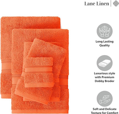 LANE LINEN Luxury Bath Towel Set of 18 – 100% Cotton, 6 Bath Towels, 6 Hand Towel & 6 Washcloths, Zero Twist, Remains Soft & Absorbent Even After Multiple Washes, Quick Dry - Tiger Lily