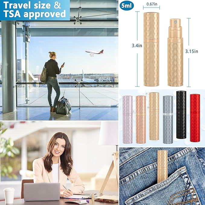 Travel Perfume Atomizer Bottle Refillable - 2-Pack 5ml Leakproof Fragrances Perfume Atomizer, Portable Perfume Sprayer, Perfume Refillable Bottle for Traveling (Black & Gold)