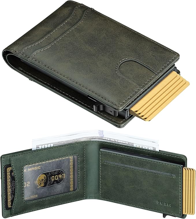 furid Card Wallet For Men Slim: Smart Rfid Minimalist Front Pocket Pop Up Wallet with ID Window - Stocking Stuffers Gifts Boxed for Husband Father at Birthday Anniversary