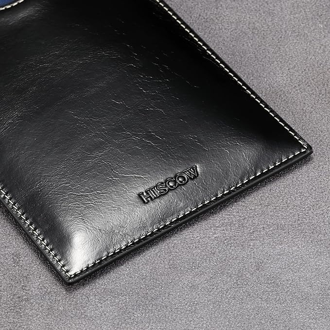 HISCOW Minimalist Passport Sleeve - Italian Calfskin (Antiqued Black)