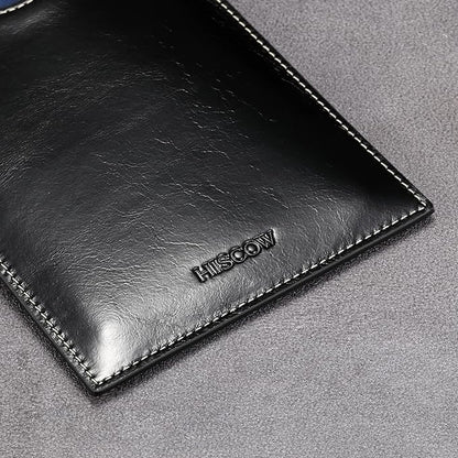 HISCOW Minimalist Passport Sleeve - Italian Calfskin (Antiqued Black)