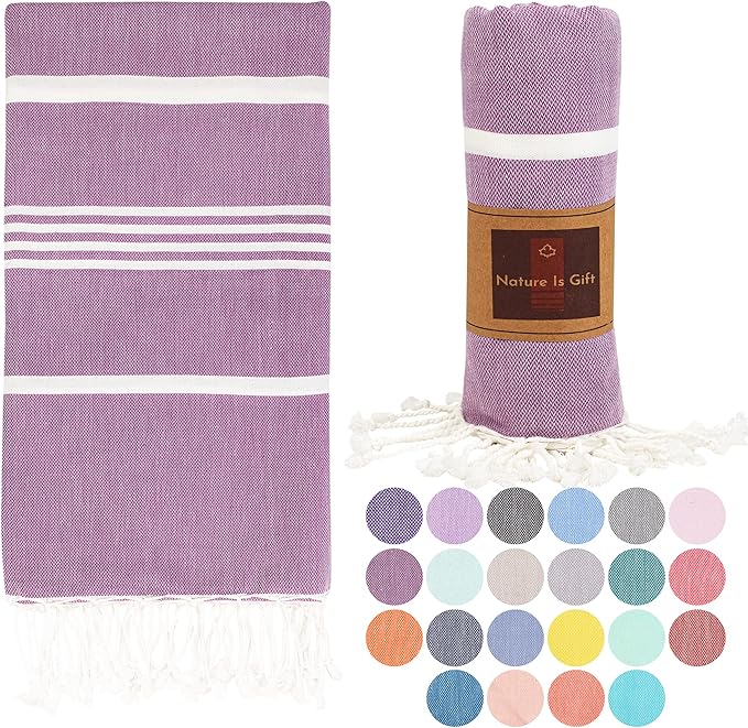 Beach Towel 100% Cotton Turkish Beach Towel Adult 38x70 Inch Pre-washed Absorbent Extra Large|Sand Free Quick Dry BathTowels|Lightweight Blanket|Travel Cruise Camping Spa Gym Yoga Towel|Red Purple