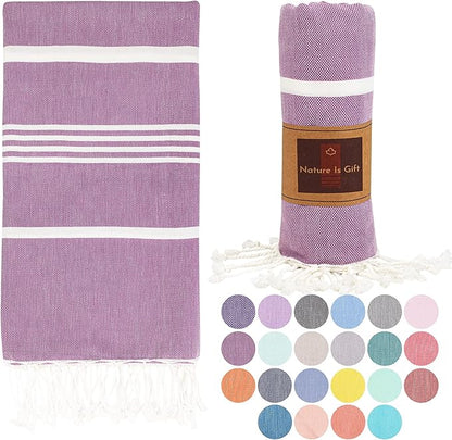 Beach Towel 100% Cotton Turkish Beach Towel Adult 38x70 Inch Pre-washed Absorbent Extra Large|Sand Free Quick Dry BathTowels|Lightweight Blanket|Travel Cruise Camping Spa Gym Yoga Towel|Red Purple