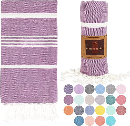 Beach Towel 100% Cotton Turkish Beach Towel Adult 38x70 Inch Pre-washed Absorbent Extra Large|Sand Free Quick Dry BathTowels|Lightweight Blanket|Travel Cruise Camping Spa Gym Yoga Towel|Red Purple