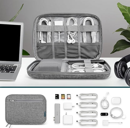 Pavilia Tech Organizer Case - Cable & Charger Storage, Travel Accessories for Men, Gray