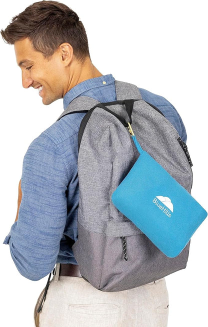 BlueHills Travel Blanket Pillow Compact Lightweight Pocket Size Airplane Traveling Essential Flight Trip Throw in Bag Portable Case Plane Accessory Teal Blue L03