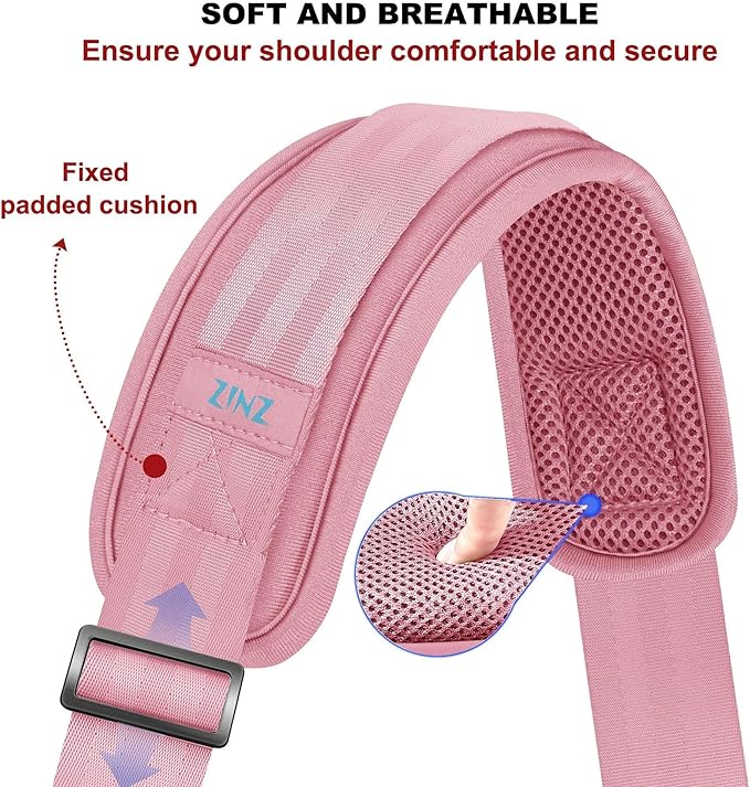 ZINZ 74" Shoulder Strap with Fixed Pad and Dual Balanced Buckles，Pink