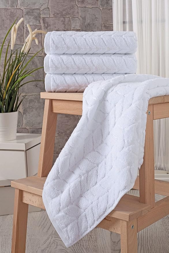 Turkish Cotton Ultra-Soft Plush Absorbent Quick Dry Bathroom Towel Set, Made in Turkey (White, 4 Pcs Hand Towel Set)
