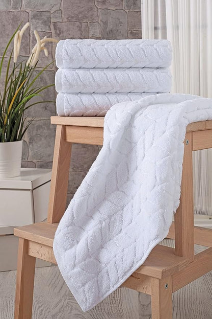 Turkish Cotton Ultra-Soft Plush Absorbent Quick Dry Bathroom Towel Set, Made in Turkey (White, 4 Pcs Hand Towel Set)