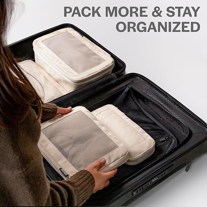 Aerotrunk Compression Packing Cubes for Travel - Luggage Organizer Bags - Double Zipper Packing Cubes for Suitcases (6-Pack, Mocha)