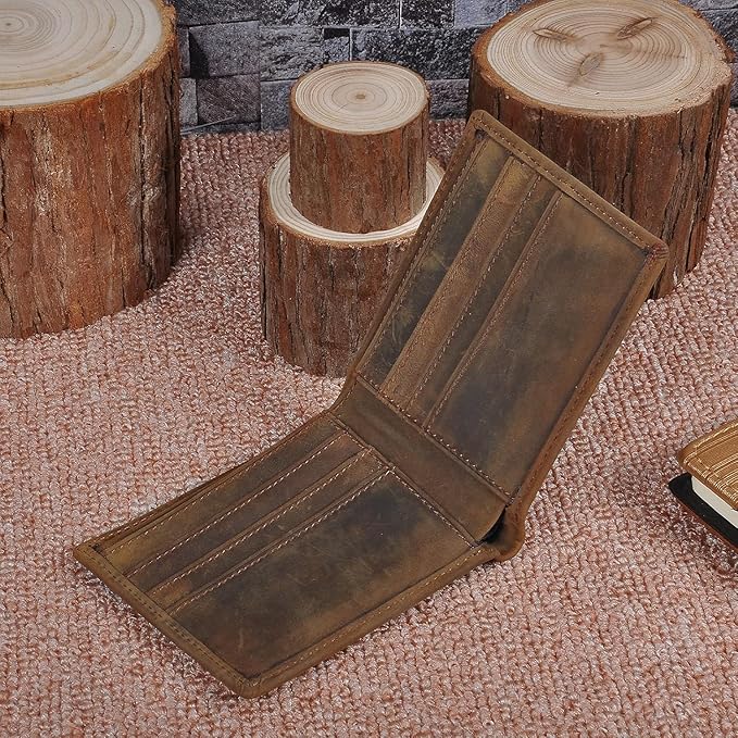 Genuine Leather Wallet for Men Handmade Vintage Italian Bifold Large Capacity RFID Blocking with Zipper (Light Brown)