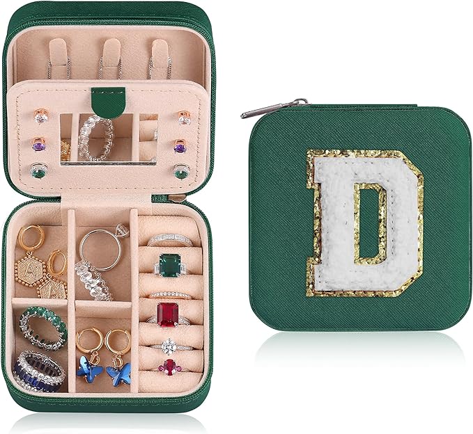 Parima Birthday Gifts for Women Friendship - Personalized Initial D Jewelry Box, Friends | Travel Essentials Small Box| Box Girls, Green