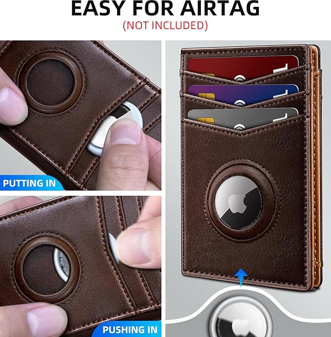 Airtag Slim Leather Wallet for Men - 12-Card Capacity, Magnetic Closure, Money Clip & Simplified Bill Compartment, RFID Blocking (4.3" x 3.0") | Gift Boxed